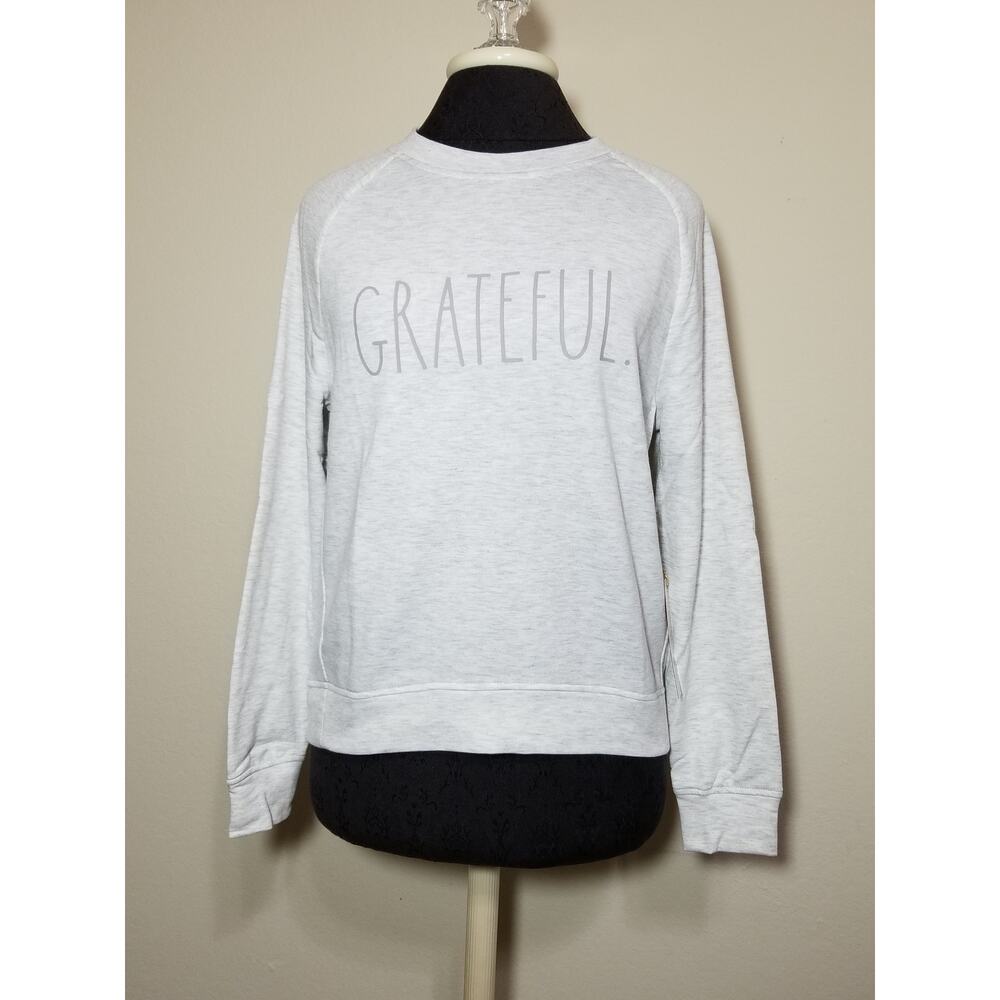 RAE DUNN NEW Women's Fleece Sweatshirt "Grateful" Pullover Sweater XS Gray NWT